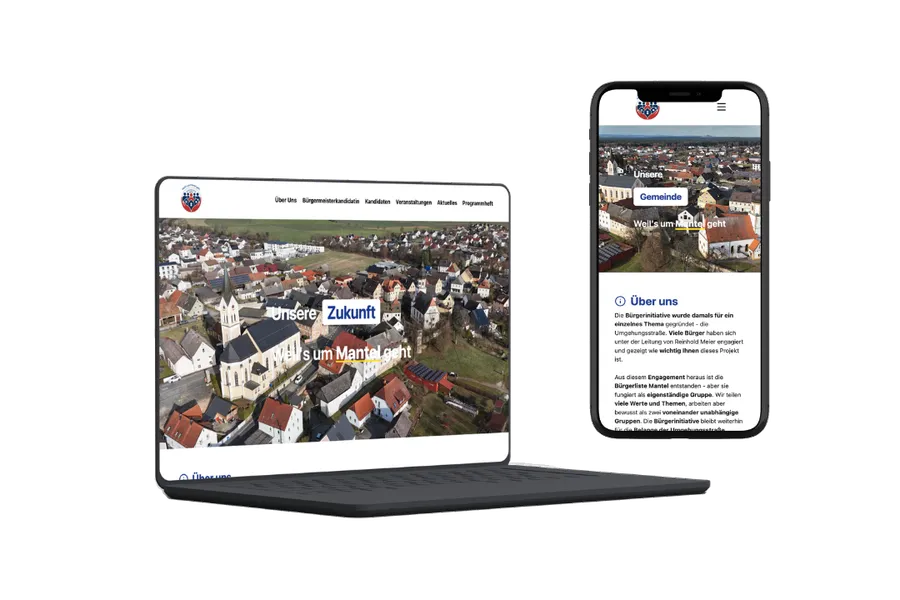 Mockup von der Webseite der Bürgerliste Mantel